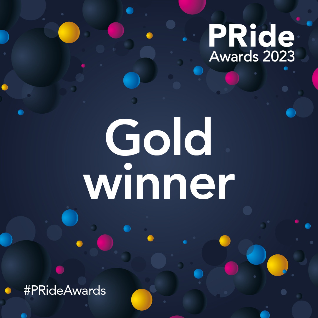Graphic saying 'Gold winner: PRide Awards 2023'